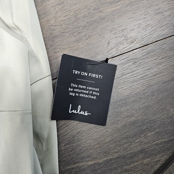 Lulus Mini Dress What a Stunner Sage Green Satin Asymmetrical Womens XL - Picture 5 of 9